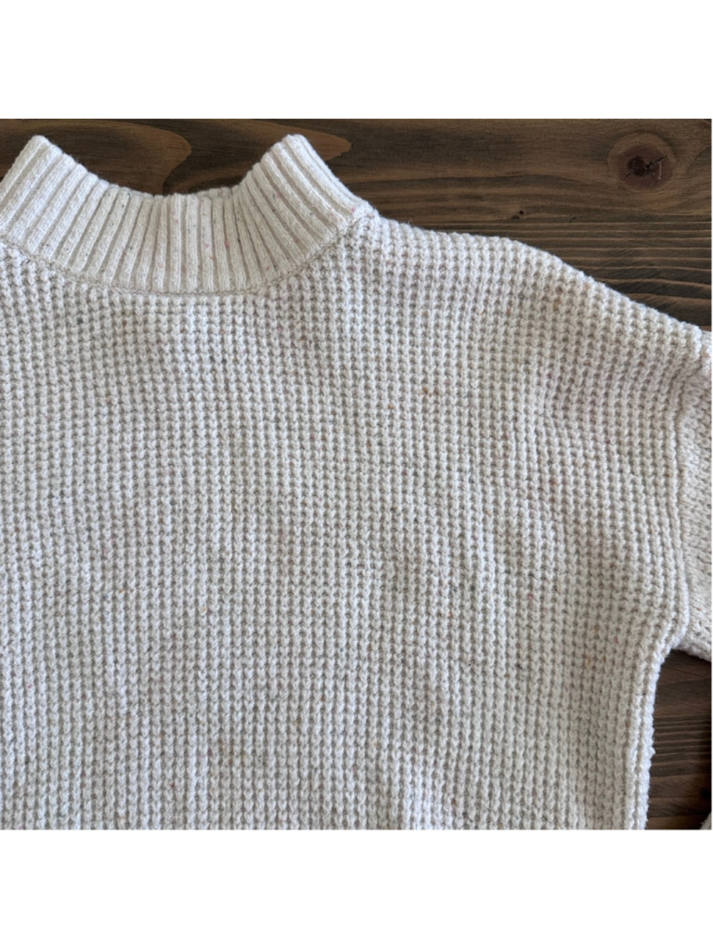Girls Old Navy Waffle Knit Sweater S 6 7 Beige Flecked Mock Neck Cozy - Picture 3 of 5